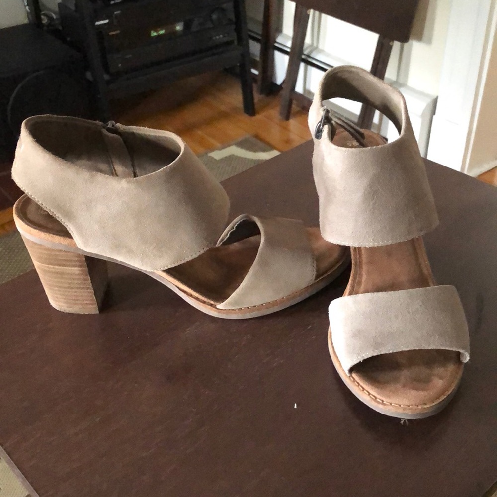 Gray TOMS slingback chunky heeled sandals